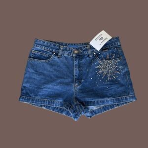 Vintage ESCADA Sport Women's Blue Rhinestone Starburst Denim Shorts Size 38